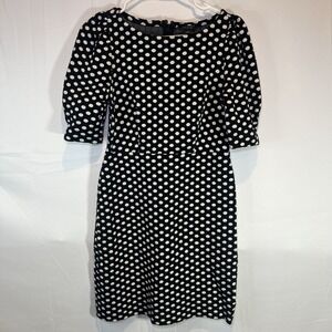 Ann Taylor Womens Black White Polka Dot‎ Pleated Puff Sleeve Sheath Dress Size 0